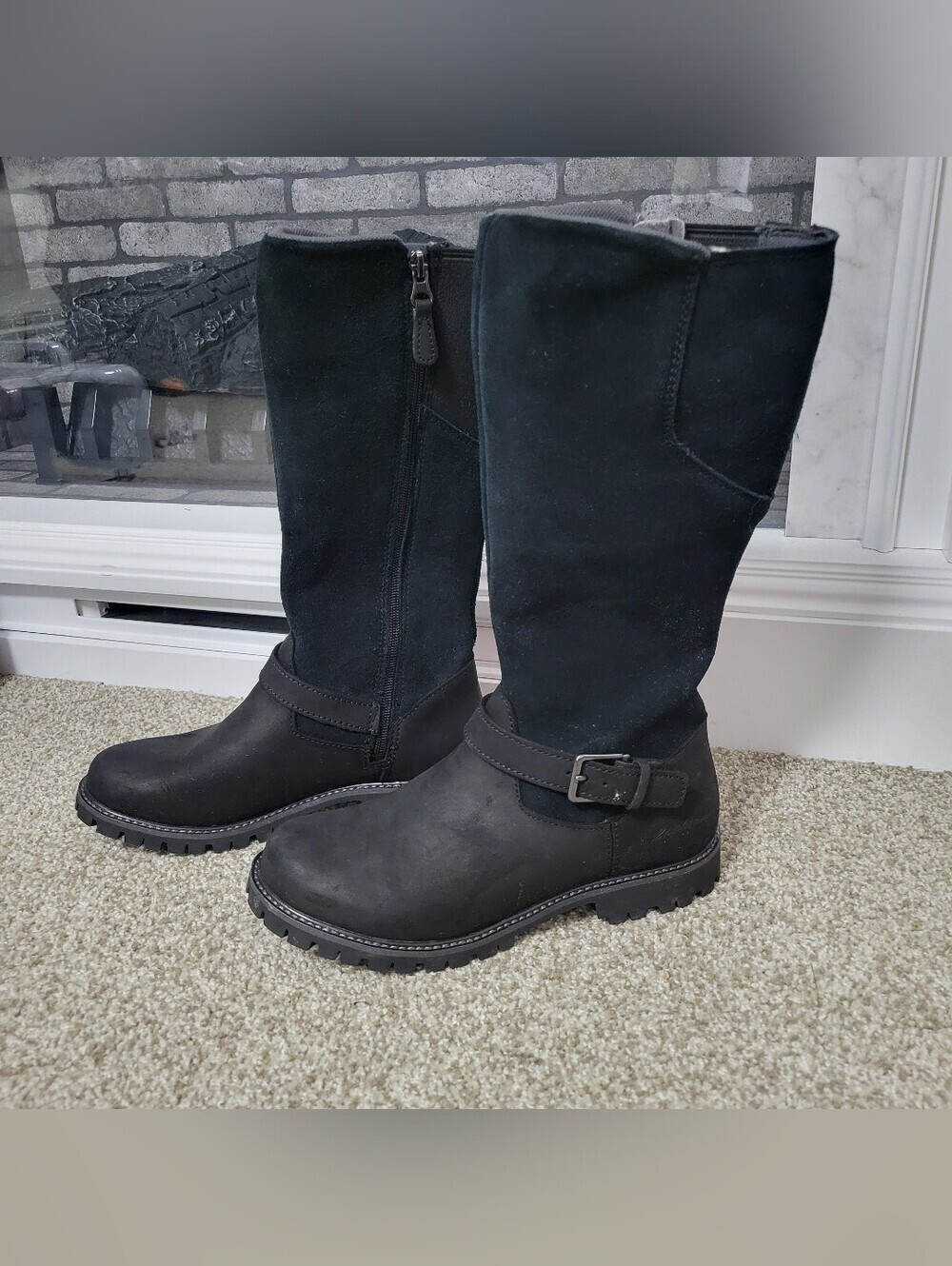 NWOT Eddie Bauer Black Women's Mid-Upper Calf Riding Boots with Buckle, Size 7.5